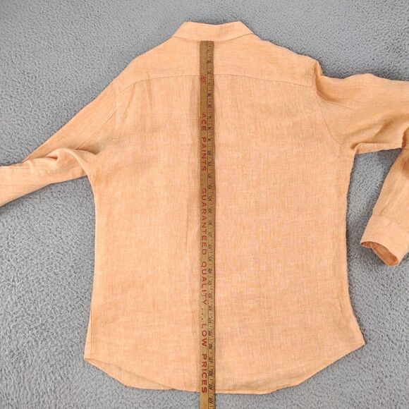 Murano Shirt Men Large Orange Baird McNutt Linen Apricot Peach Slim Fit Long Slv - Picture 8 of 16
